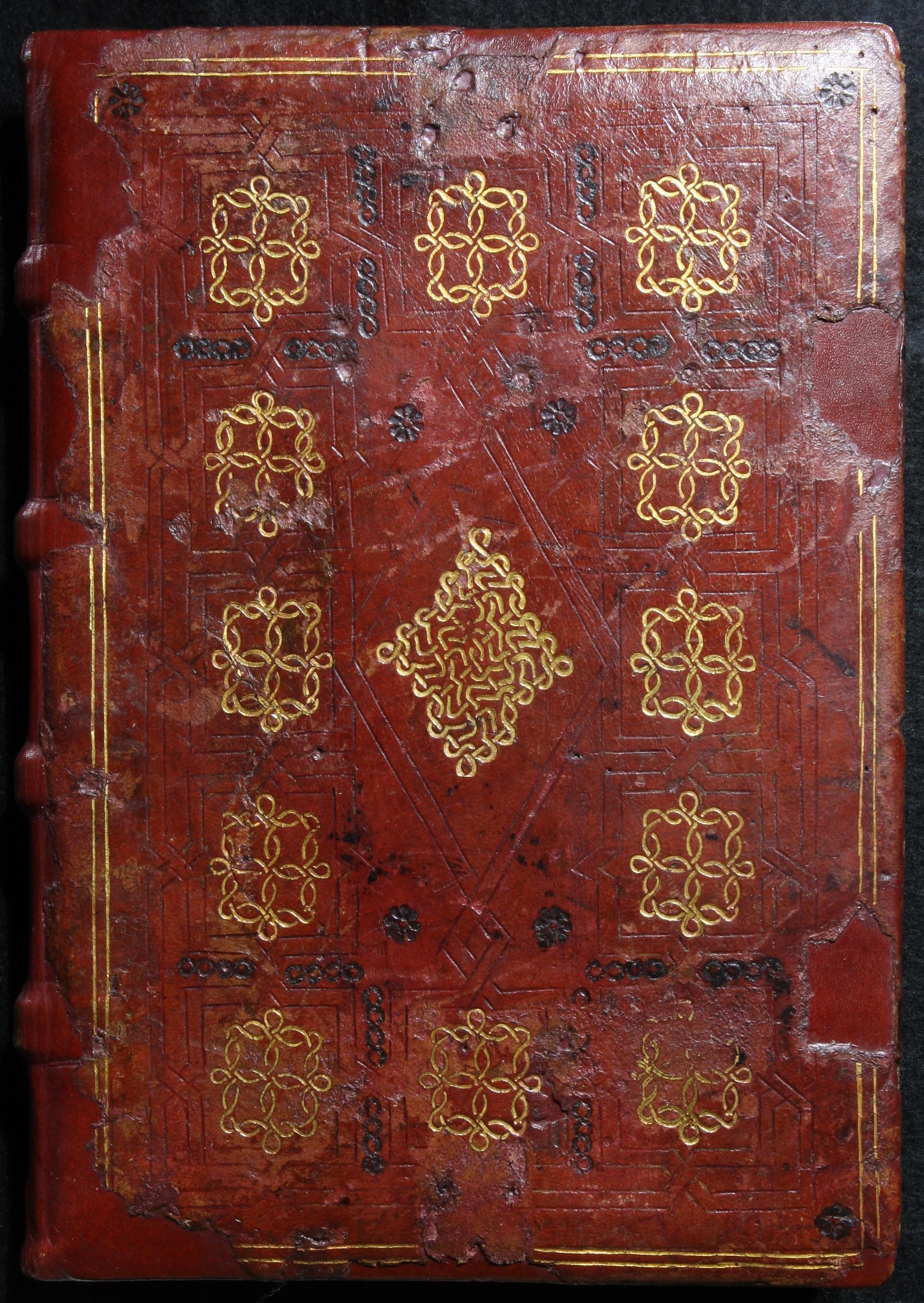 Binding of Valencia 835 (front). Valencia, Universitat de València, Biblioteca Histórica, MS 835 [olim 845], fol. 112r (detail). Source: Universitat de València.